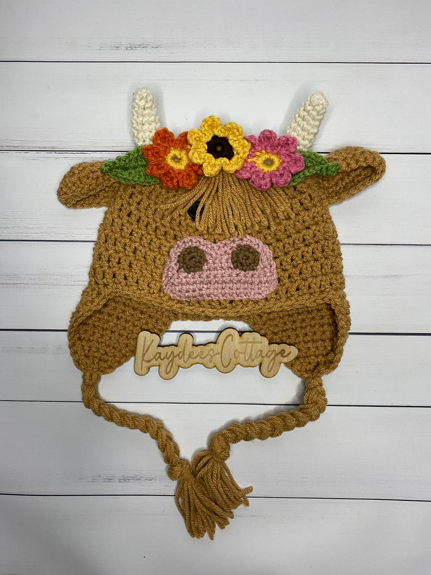 Crochet Floral Wreath Highland Cow Hat, Cow Hat, Baby Hat, Toddler Hat, Dress-up Beanie (Copy)
