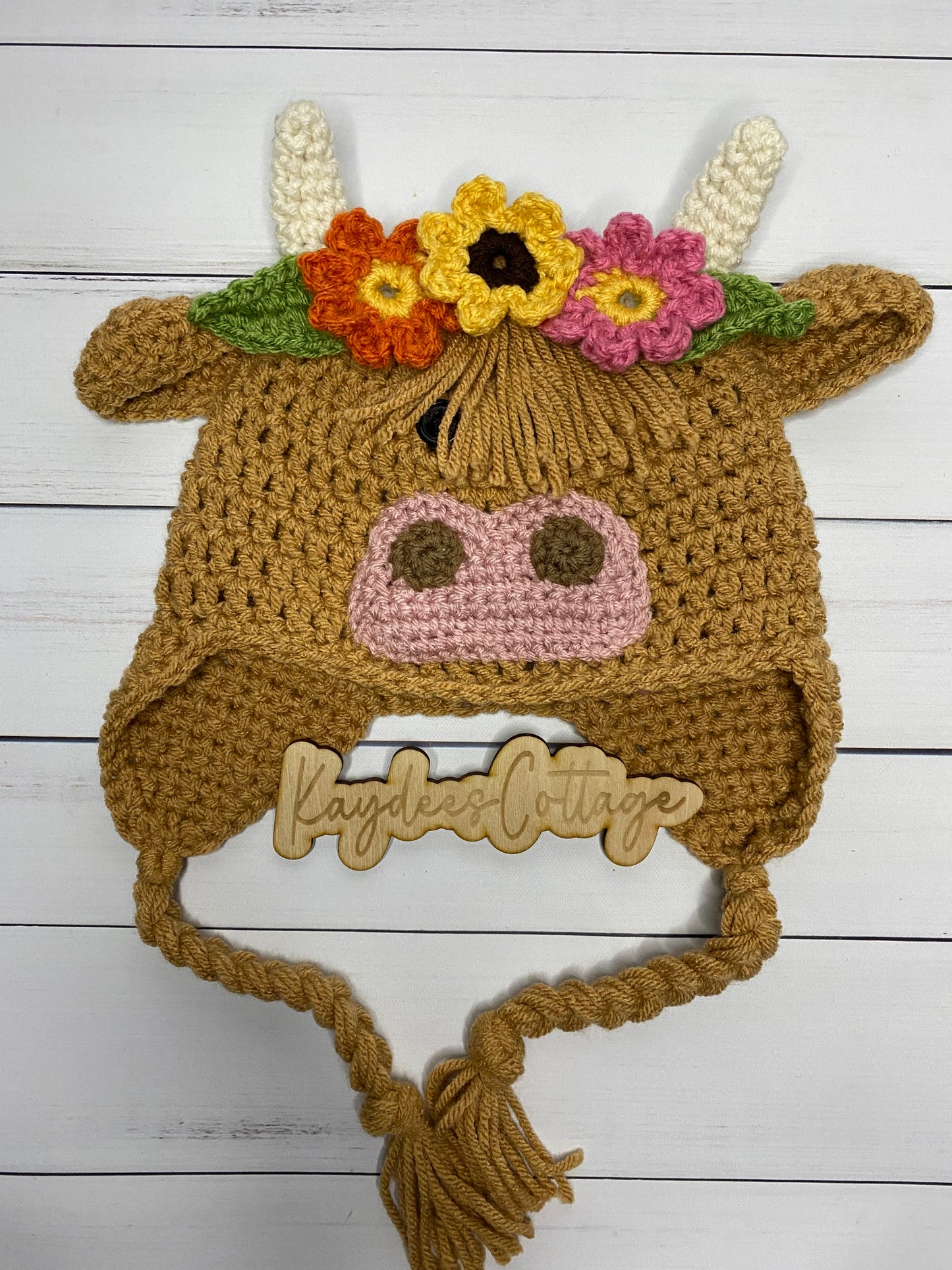Crochet Floral Wreath Highland Cow Hat, Cow Hat, Baby Hat, Toddler Hat, Dress-up Beanie (Copy)